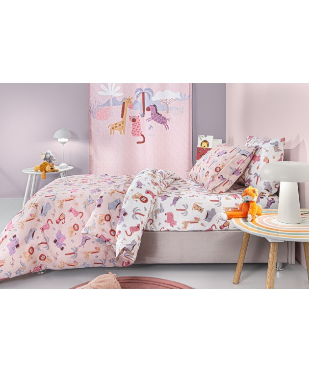 Σετ 3τμχ Παιδικά Σεντόνια Jungle Pink 165Χ250 Μονά