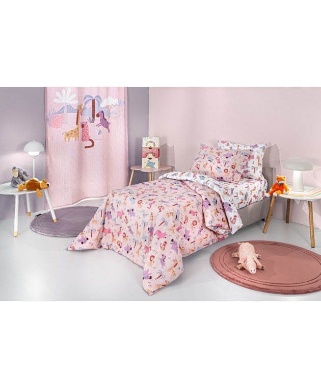 Σετ 3τμχ Παιδικά Σεντόνια Jungle Pink 165Χ250 Μονά