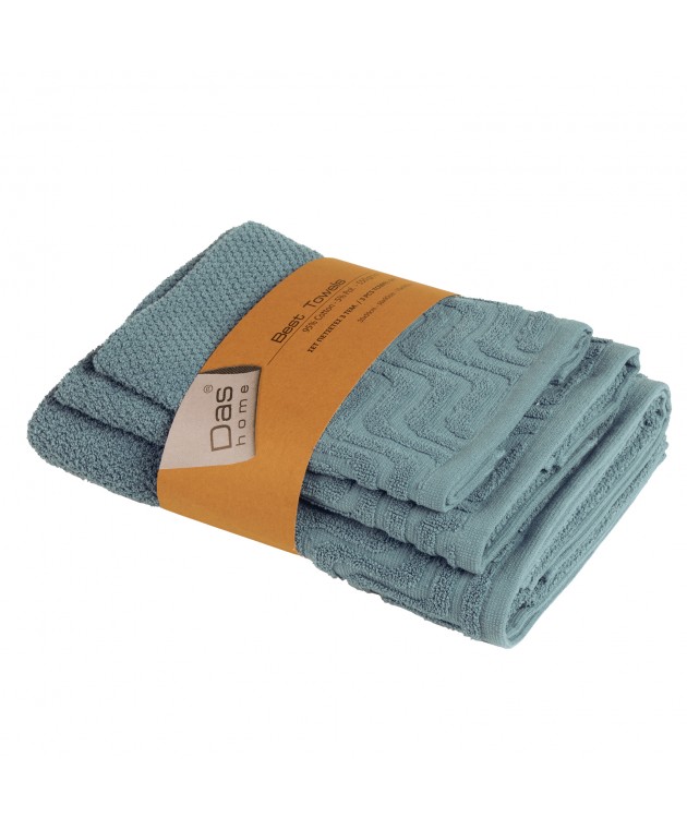DAS HOME ΣΕΤ ΠΕΤΣΕΤΕΣ 3ΤΕΜΑΧΙΩΝ BEST 0882 BLUE Σετ πετσέτες Mπάνιου