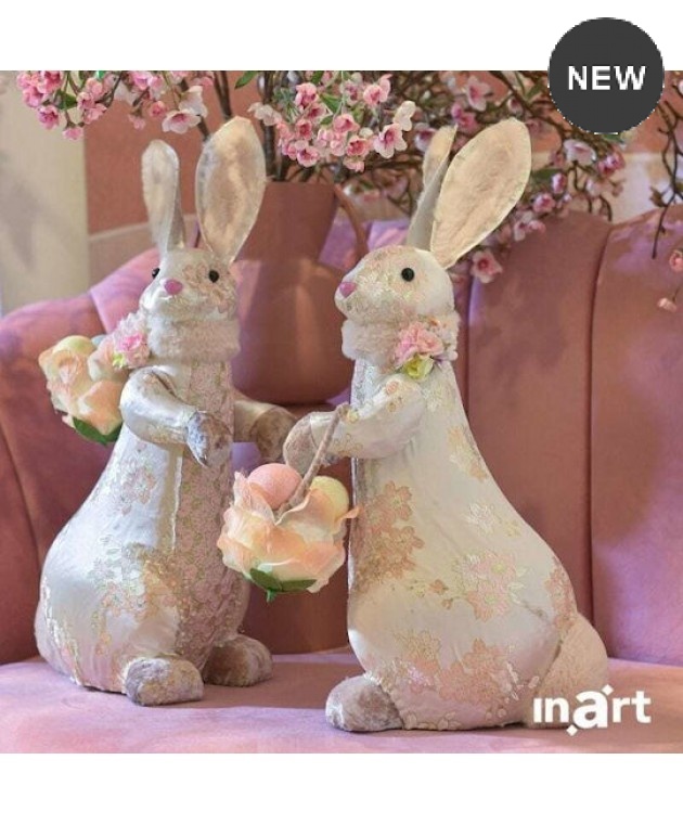  Inart Πασχαλινός Λαγός Υφασμάτινος Ροζ 49x22x17εκ.  Διακοσμητικά