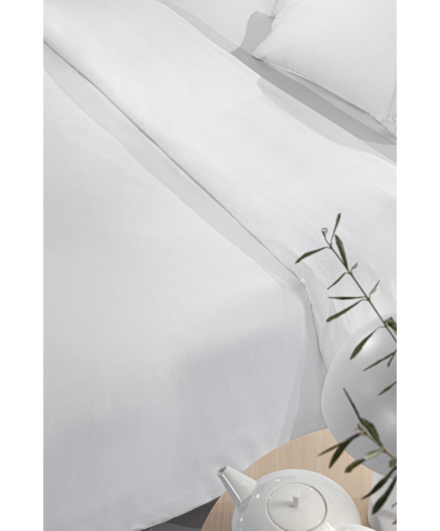 Σεντόνι Color Plus White Με Λάστιχο 140x200+32 Διπλά