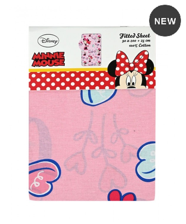 Σεντόνι Μονό με Λάστιχο Βαμβακερό Minnie Mouse Ροζ 90x200cm  Μεμονωμένα