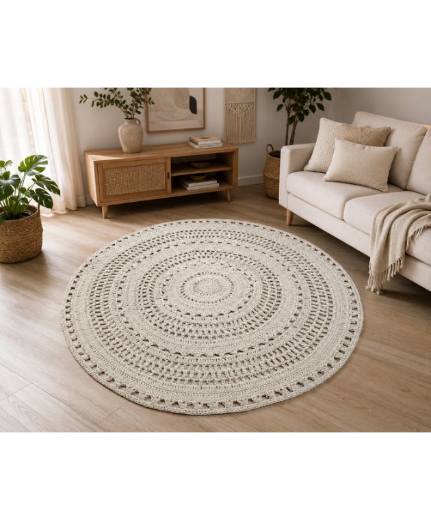 Χαλί Macrame ΚΟΜΒΟΣ NEW Στρογγυλό 100% Cotton Natural Φ150 Μοντέρνα Χαλιά