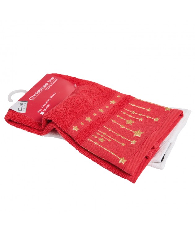 DAS HOME CHRISTMAS ΠΟΤΗΡΟΠΑΝΑ ΣΕΤ 2ΤΜΧ 30X50 0907 RED, WHITE Ποτηρόπανα Χριστουγεννιάτικα