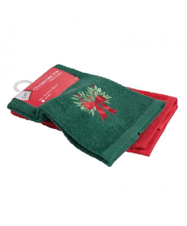 DAS HOME CHRISTMAS ΠΟΤΗΡΟΠΑΝΑ ΣΕΤ 2ΤΜΧ 30X50 0908 GREEN, RED Ποτηρόπανα Χριστουγεννιάτικα