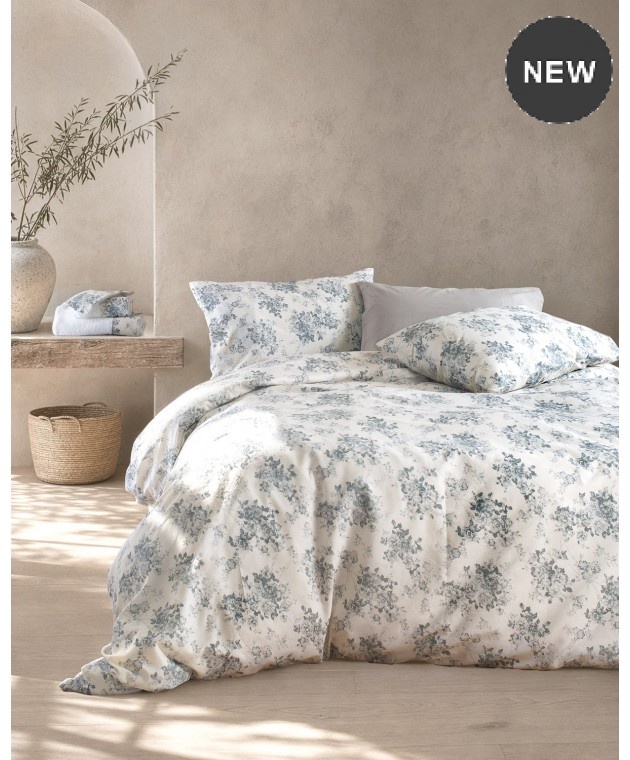 Σετ παπλωματοθήκη μονή (160Χ250) GARDENIA GREY-BLUE, RYTHMOS HOME Παπλωματοθήκες Μονές
