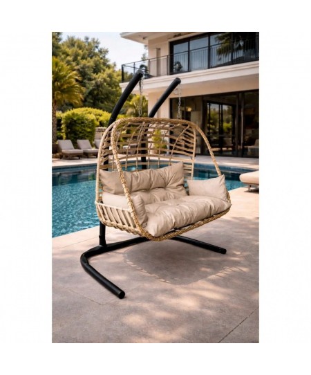 ΚΟΥΝΙΑ ΚΡΕΜΑΣΤΗ FOLEGANDROS CAPPUCCINO RATTAN WICKER 2 ΘΕΣΕΩΝ 100200