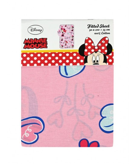 Σεντόνι Μονό με Λάστιχο Βαμβακερό Minnie Mouse Ροζ 90x200cm 