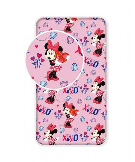 Σεντόνι Μονό με Λάστιχο Βαμβακερό Minnie Mouse Ροζ 90x200cm 