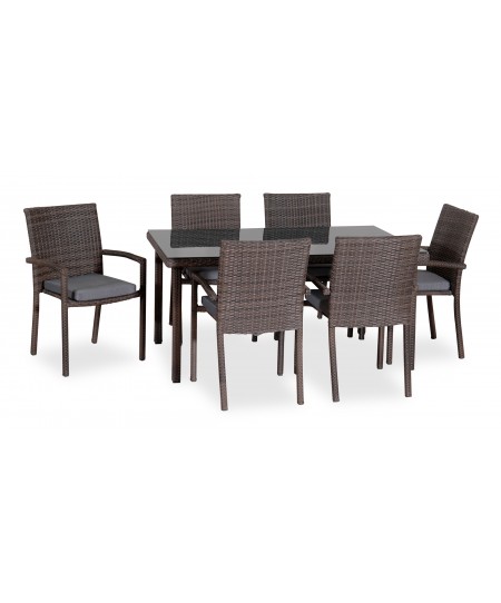 Τραπεζαρία Rattan Με Μεταλλικό Σκελετό ,150 x 90 x 72(h)cm ,Σετ 7 Τεμαχίων