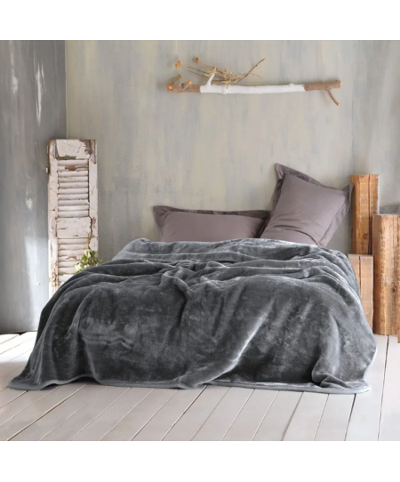 Κουβέρτα βελουτέ μονή (160Χ220) VELOUR ΓΚΡΙ ΣΚΟΥΡΟ, RYTHMOS HOME