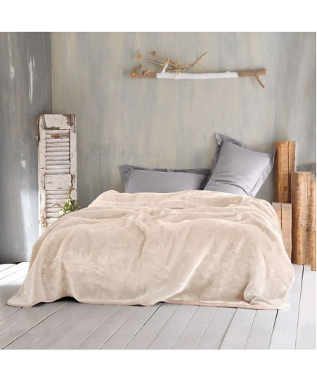 Κουβέρτα βελουτέ Υ/Δ (220Χ240) VELOUR ΚΡΕΜ, RYTHMOS HOME