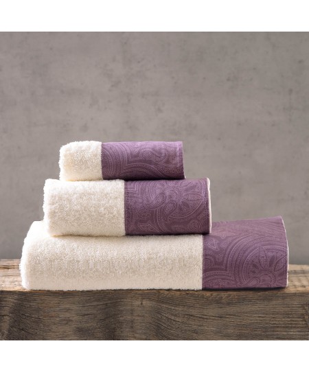 Σετ πετσέτες μπάνιου 3 τεμ. (σε κουτί) CHARISMA ECRU-PURPLE, RYTHMOS HOME