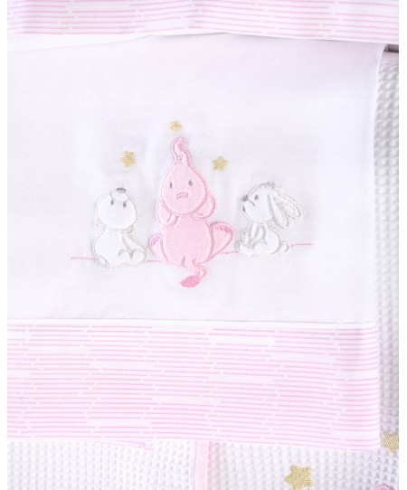 Σετ σεντόνια κούνιας φανελένια (100Χ160) ELEPHANT FRIENDS  ΡΟΖ, RYTHMOS HOME