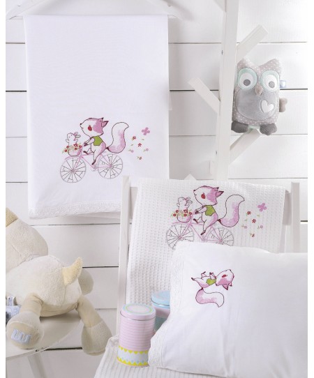 Κουβέρτα πικέ κούνιας (110Χ140) CLUNNY PINK, RYTHMOS HOME