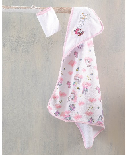 Σετ βρεφική κάπα με γαντάκι PINK UNICORN (σε κουτί), RYTHMOS HOME
