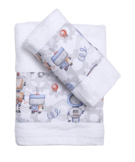 Σετ 2 Τεμ Πετσέτες 50x80, 70x130 με Φάσα Ρομπότ σε Κουτί Δώρου