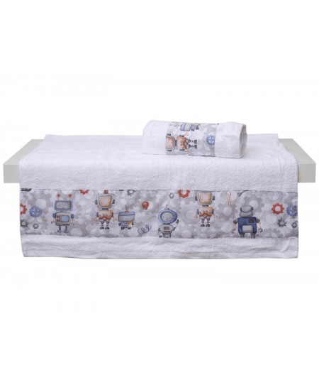 Σετ 2 Τεμ Πετσέτες 50x80, 70x130 με Φάσα Ρομπότ σε Κουτί Δώρου