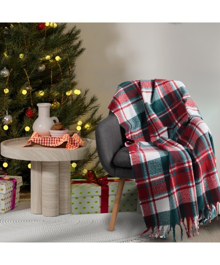 DAS HOME ΚΟΥΒΕΡΤΑ ΚΑΝΑΠΕ FAUX MOHAIR 1378 GRΕΕN, RED 130Χ170