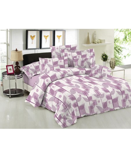 Σετ Σεντόνια Le Blanc Premium Cotton 100% Leaves Lilac Υπέρδιπλα με λάστιχο (160x200+33)