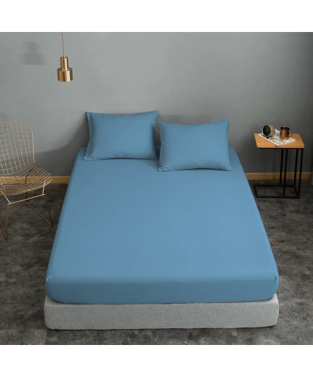 Σεντόνι ΚΟΜΒΟΣ Cotton Line Μονόχρωμο Sky Blue Υπέρδιπλο με λάστιχο 170x200+22