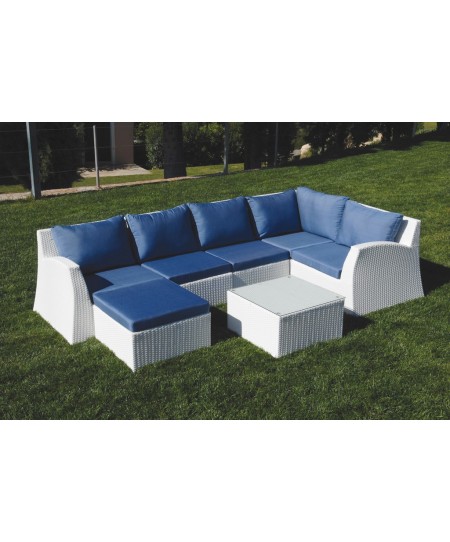 LUXURY WHITE Γωνιακό Καθιστικό Σέτ Rattan 7 Τεμαχίων Με Σκελετό Αλουμινίου