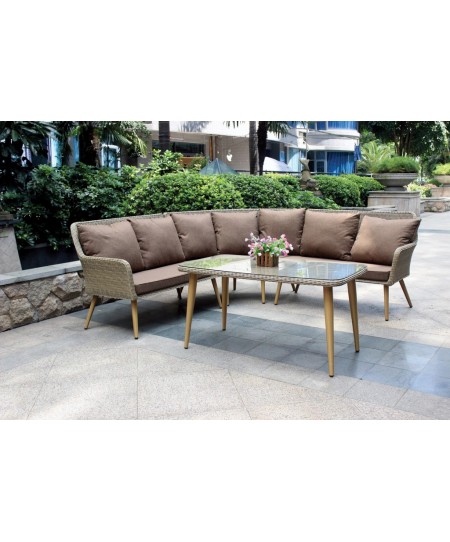 TULIP Γωνιακό Καθιστικό Σέτ Rattan 3 Τεμαχίων ,Με Αλουμίνιο Σκελετό