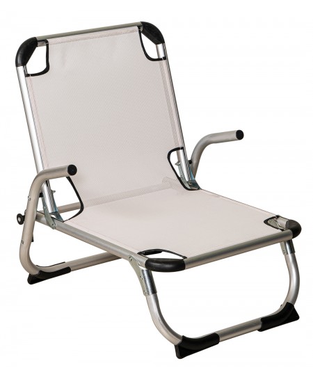 Λεύκο Πτυσσόμενο Καρεκλάκι Παραλίας Με Ψηλή Πλάτη Και Αλουμίνιο Σκελετό , 69(w) x 56(d) x 24/66(h)cm