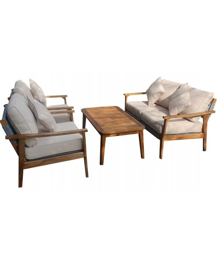 Ξύλινο Καθιστικό Σέτ Acacia Wood Με Σχοινί PR1624 ,Σέτ 3 Τεμαχίων