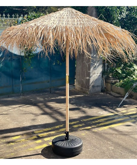 Στρογγυλή Φυσική Ψάθινη Ομπρέλα Με Ξύλινο Επεκτεινόμενο Κορμό Φ 200 x 245(h)cm