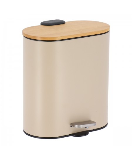 Κάδος Απορριμμάτων Οβάλ 5L Soft Close Μεταλλικός Μπεζ με Μπαμπού Καπάκι MRShome