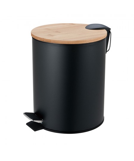 Κάδος Απορριμμάτων Οβάλ 5L Soft Close Μεταλλικός Μαύρος με Μπαμπού Καπάκι MRShome