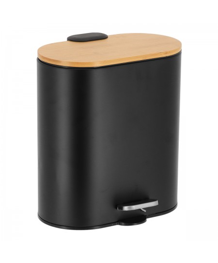 Κάδος Απορριμμάτων Οβάλ 5L Soft Close Μεταλλικός Μαύρος με Μπαμπού Καπάκι MRShome