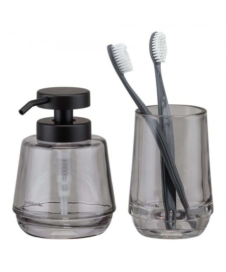 Mood grey set δοχείο κρεμοσάπουνου 380 ml & ποτήρι οδοντόβουρτσας Sealskin