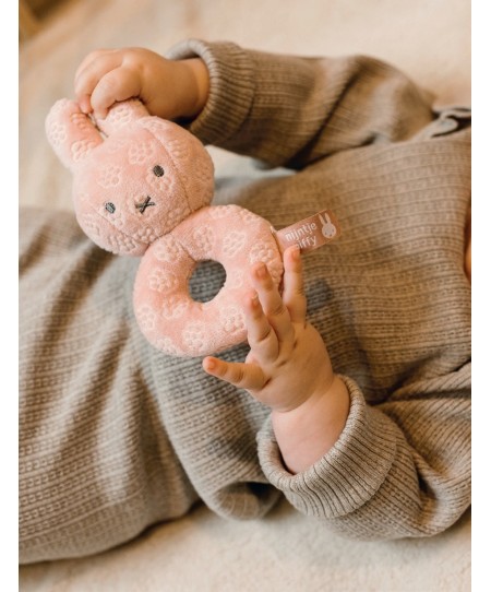 Κουδουνίστρα Από Βελουτέ Ύφασμα Ροζ Miffy Flowers