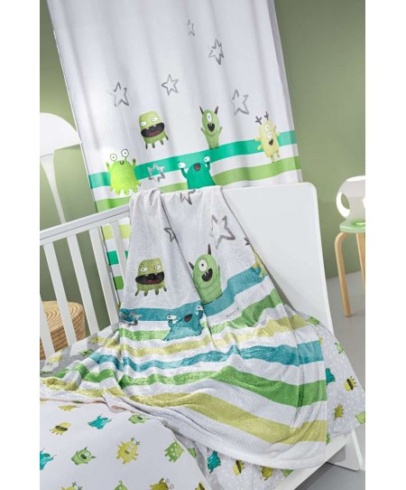 Κουβέρτα Bebe Ultrasoft Monsters Lime 110x140