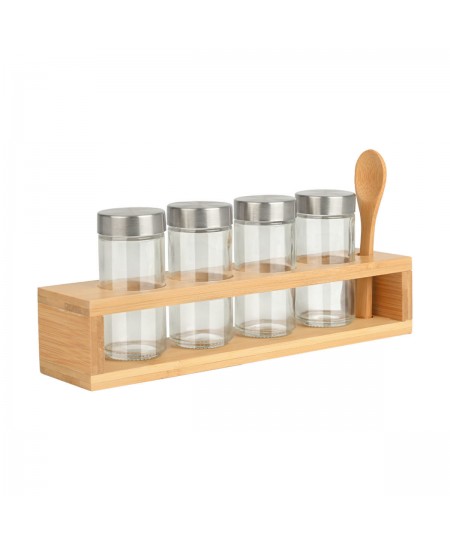 ESTIA ΔΟΧΕΙΑ ΜΠΑΧΑΡΙΚΩΝ BAMBOO ESSENTIALS ΓΥΑΛΙΝΑ ΣΕΤ 6 ΤΕΜ ΜΕ ΜΕΤΑΛΛΙΚΟ ΚΑΠΑΚΙ & ΒΑΣΗ BAMBOO ΜΕ ΚΟΥ