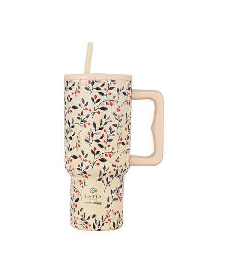 ESTIA ΘΕΡΜΟΣ STRAW TUMBLER XL SAVE THE AEGEAN 900ml BLOOM BEIGE