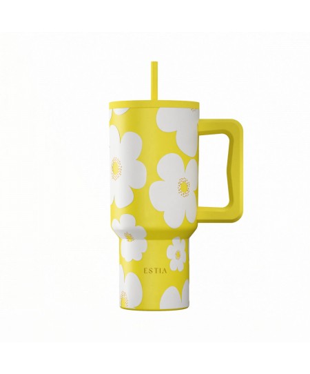 ESTIA ΘΕΡΜΟΣ STRAW TUMBLER XL SAVE THE AEGEAN 900ml YELLOW DAISY