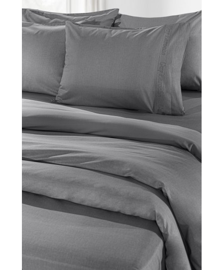 Σεντόνι "Easy Iron" με λάστιχο Color Plus Anthracite 160x200