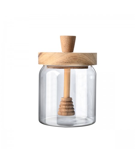 ESTIA ΔΟΧΕΙΟ ΜΕΛΙΟΥ ACACIA ΓΥΑΛΙΝΟ 450ml 9x9x13.5cm ΜΕ ΚΟΥΤΑΛΙ ΜΕΛΙΟΥ