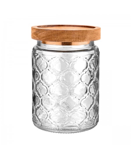 ESTIA ΔΟΧΕΙΟ ΑΠΟΘΗΚΕΥΣΗΣ ACACIA ΓΥΑΛΙΝΟ 700ml 14x10cm ΑΝΑΓΛΥΦΟ 23607