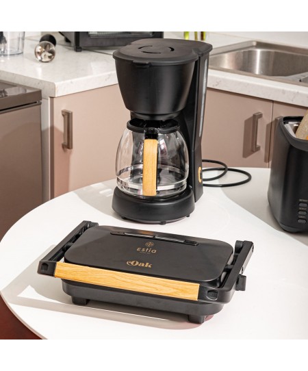 ESTIA ΚΑΦΕΤΙΕΡΑ ΦΙΛΤΡΟΥ OAK ΠΛΑΣΤΙΚΗ 1000w ΜΕ ΓΥΑΛΙΝΗ ΚΑΝΑΤΑ 1.25lt ΜΑΥΡΗ 06-24673