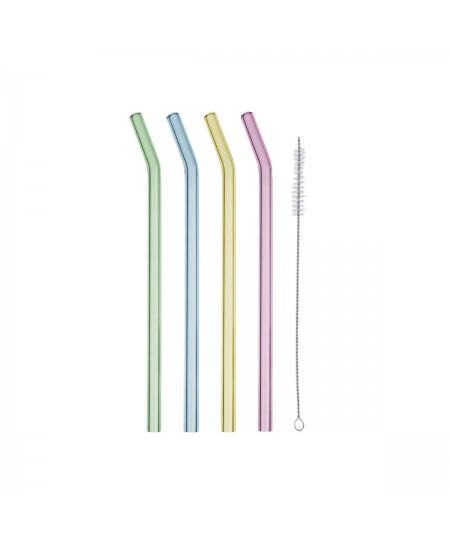 ESTIA ΚΑΛΑΜΑΚΙΑ ΓΥΑΛΙΝΑ ΜΕ ΒΟΥΡΤΣΑΚΙ  ΣΕΤ 4 ΤΕΜ. ΠΟΛΥΧΡΩΜΑ