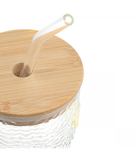ESTIA ΠΟΤΗΡΙ ΝΕΡΟΥ ΓΥΑΛΙΝΟ ΜΕ BAMBOO ΚΑΠΑΚΙ & ΚΑΛΑΜΑΚΙ ΛΕΜΟΝΙ 420ml