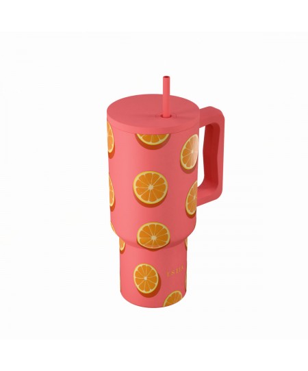ESTIA ΘΕΡΜΟΣ STRAW TUMBLER XL SAVE THE AEGEAN 900ml ORANGE POP