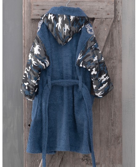Μπουρνούζι παιδικό με κουκούλα (9-10) ARMY BLUE, RYTHMOS HOME 