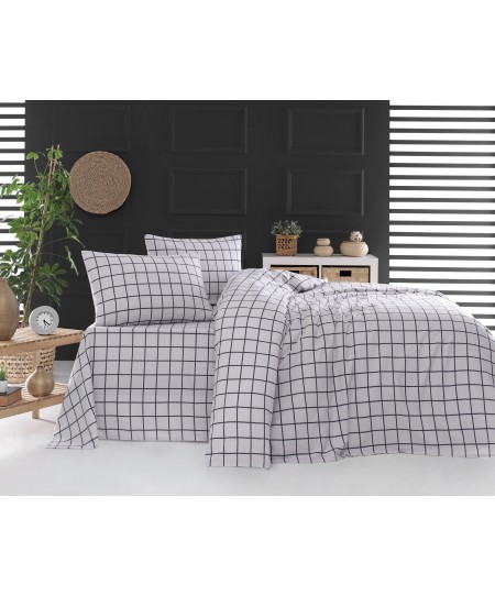 Σετ παπλωματοθήκη φανελένια Υ/Δ (230Χ250) SQUARES GREY, RYTHMOS HOME