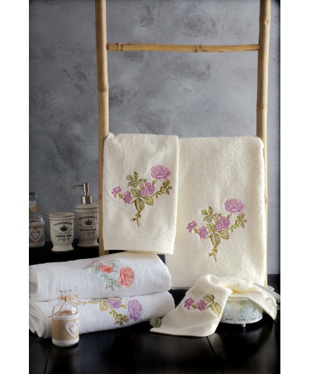 Σετ πετσέτες 3 τεμ. με κέντημα MARTIQUE WHITE-RED, RYTHMOS HOME