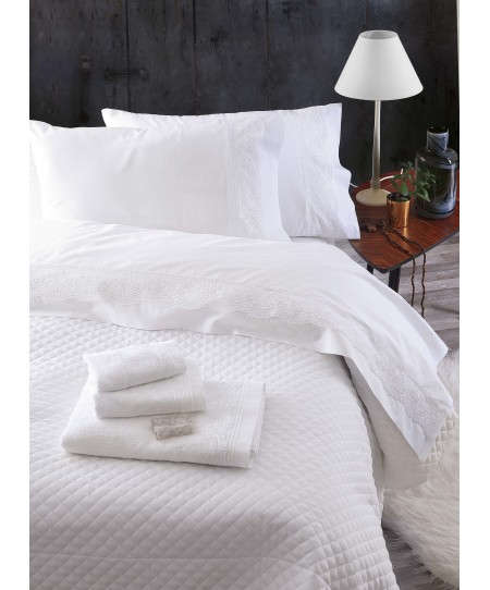 Σετ σεντόνια νυφικά Υ/Δ SHIRAZ WHITE, RYTHMOS HOME